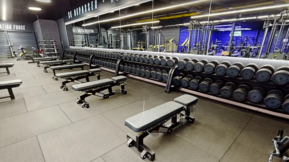 Illustration Fitness Park : Espace haltères & bancs libres